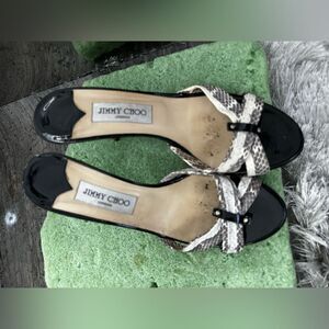 Jimmy Choo heels Lydia nat sandals Snake Skin shoes Embossed Leather Sandals Y2K